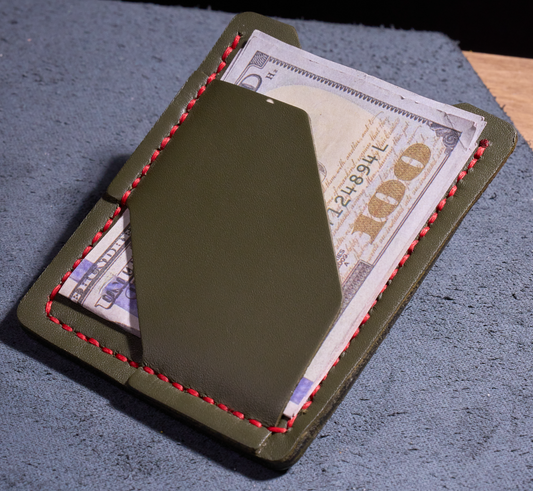 %100 El Yapımı Haki Deri Kartlık – İnce Ön Cep Tasarımı, Erkekler ve Kadınlar İçin Minimalist Günlük Kullanım veya Hediyelik