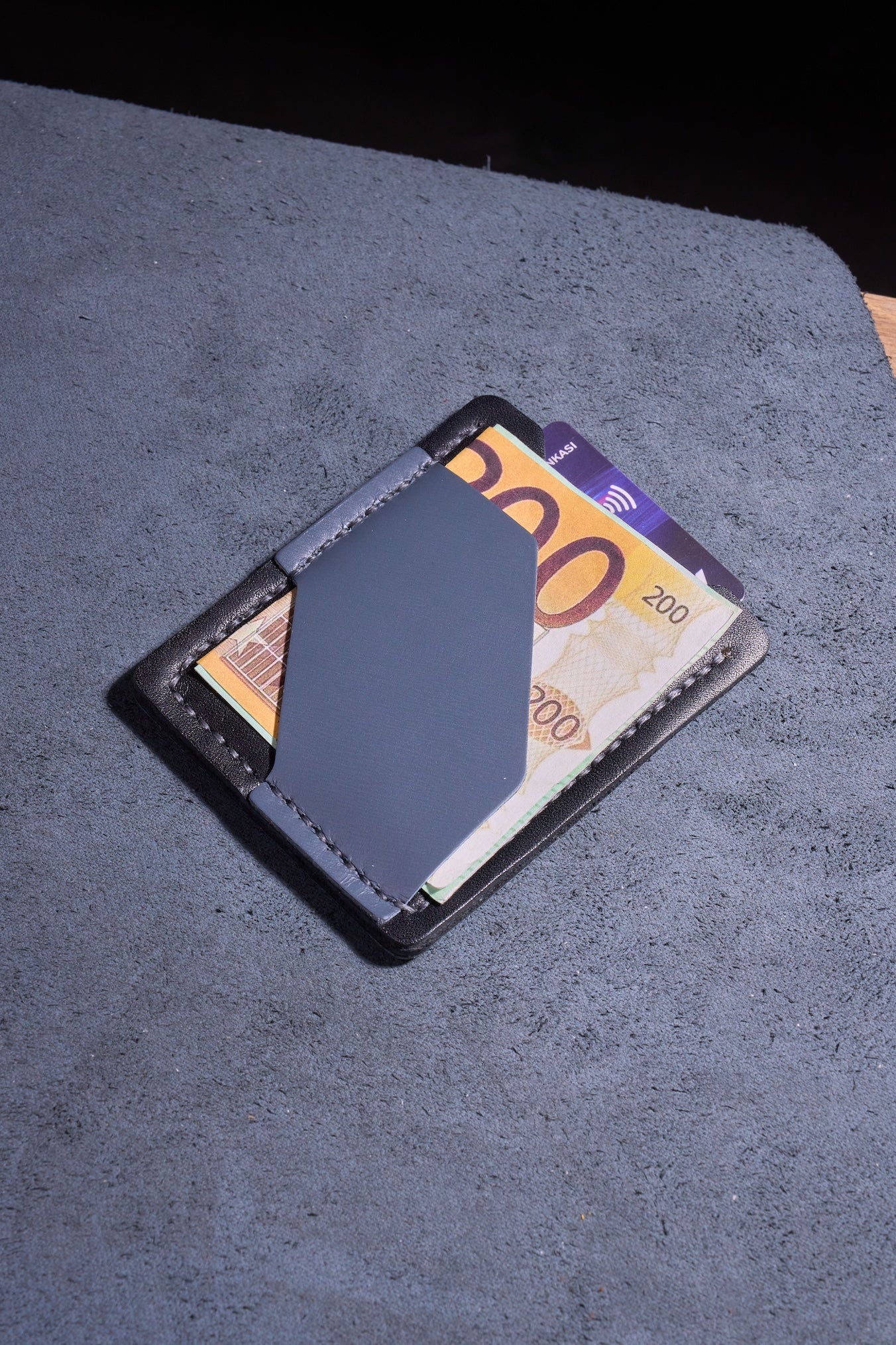 %100 El Yapımı Gri Siyah Deri Kartlık – İnce Ön Cep Tasarımı, Erkekler ve Kadınlar İçin Minimalist Günlük Kullanım veya Hediyelik