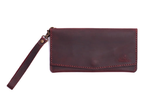 Bordo Erkek veya Kadın için Kulplu Cüzdan, Birinci Sınıf El Yapımı Hakiki Deri – 6  Kredi Kart / Kimlik Yuvası, Uzun, Şık ve Dayanıklı Katlanabilir Cüzdan, İş, Seyahat, Hediye ve Tüm ihtiyaçlarınız için Günlük Kullanım