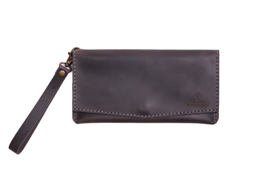 Gri Erkek veya Kadın için Kulplu Cüzdan, Birinci Sınıf El Yapımı Hakiki Deri – 6  Kredi Kart / Kimlik Yuvası, Uzun, Şık ve Dayanıklı Katlanabilir Cüzdan, İş, Seyahat, Hediye ve Tüm ihtiyaçlarınız için Günlük Kullanım