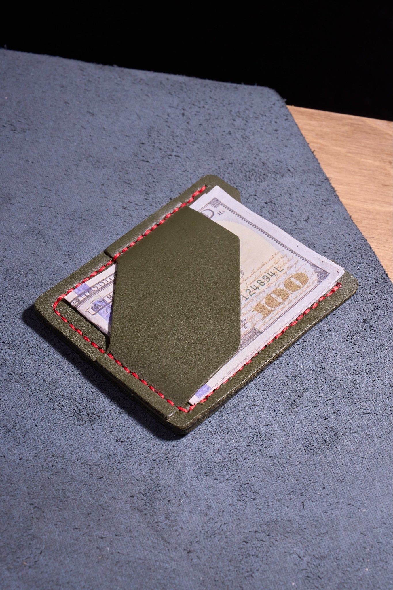 %100 El Yapımı Haki Deri Kartlık – İnce Ön Cep Tasarımı, Erkekler ve Kadınlar İçin Minimalist Günlük Kullanım veya Hediyelik