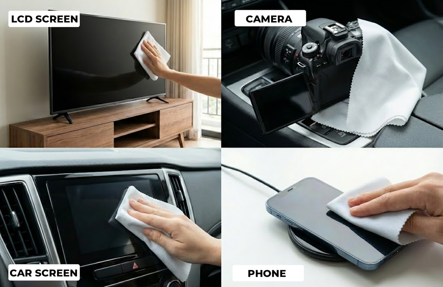 Beyaz Mikrofiber Polyamid ve Polyester karışımı Temizlik Bezi, Araç İç Mekanı, Piyano Black noktaları, Trim, Gözlükler, Kamera Lensleri, Ekranlar ve Hassas Yüzeyler İçin – Yumuşak, Tüy Bırakmayan, Yeniden Kullanılabilir Zikzak Kenarlı Silme Bezi