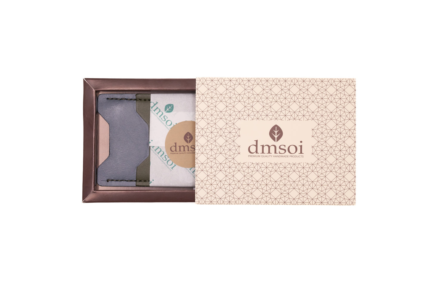 %100 El Yapımı Gri Haki Deri Kartlık – İnce Ön Cep Tasarımı, Erkekler ve Kadınlar İçin Minimalist Günlük Kullanım veya Hediyelik