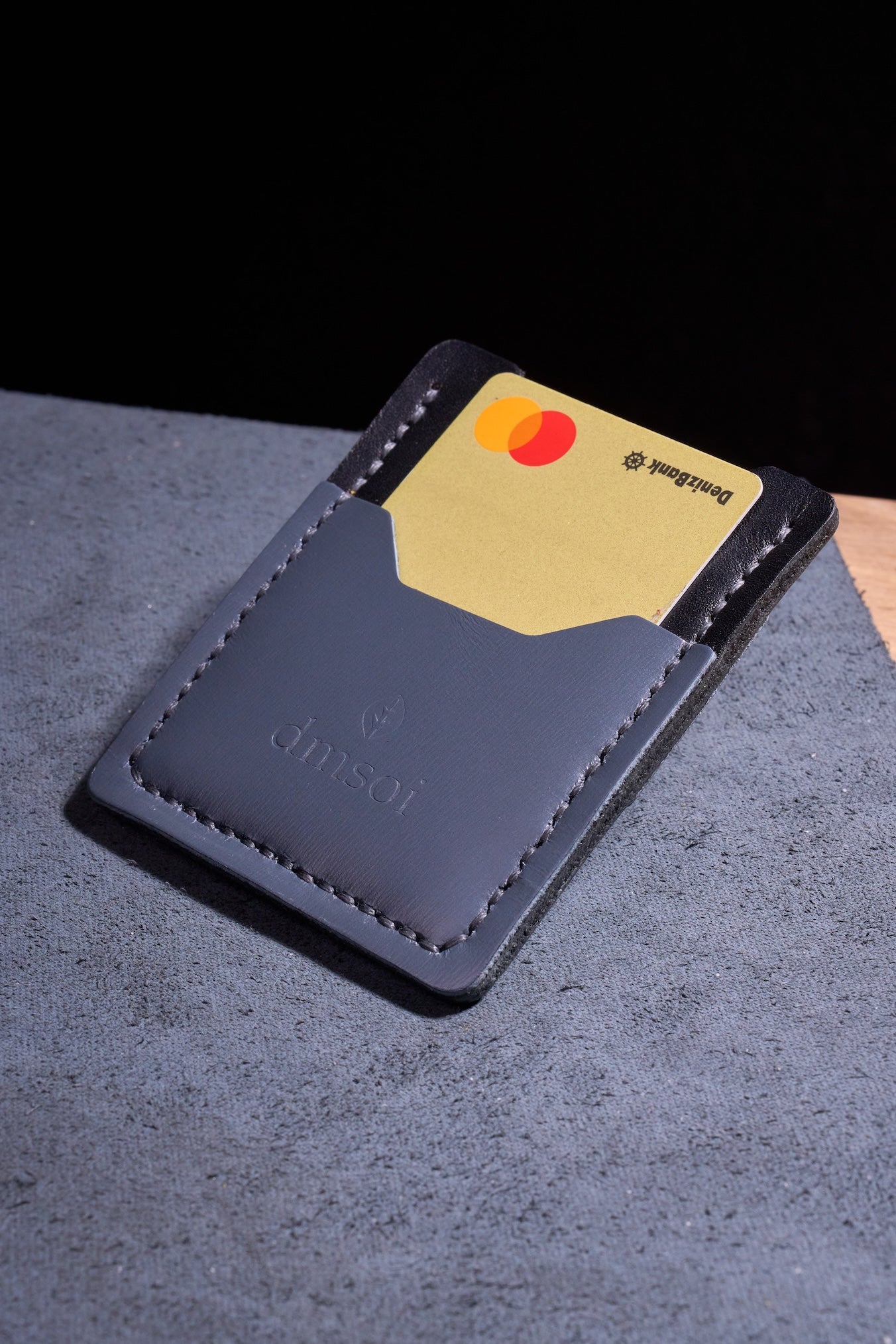 %100 El Yapımı Gri Siyah Deri Kartlık – İnce Ön Cep Tasarımı, Erkekler ve Kadınlar İçin Minimalist Günlük Kullanım veya Hediyelik