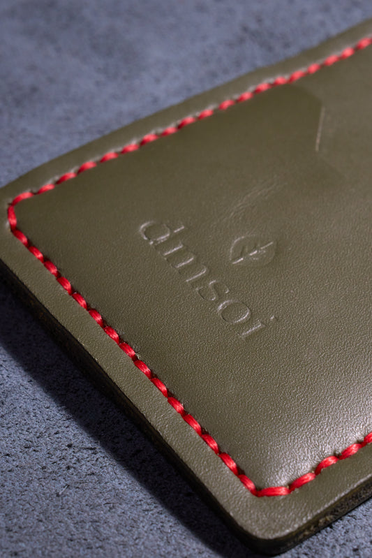 %100 El Yapımı Haki Deri Kartlık – İnce Ön Cep Tasarımı, Erkekler ve Kadınlar İçin Minimalist Günlük Kullanım veya Hediyelik