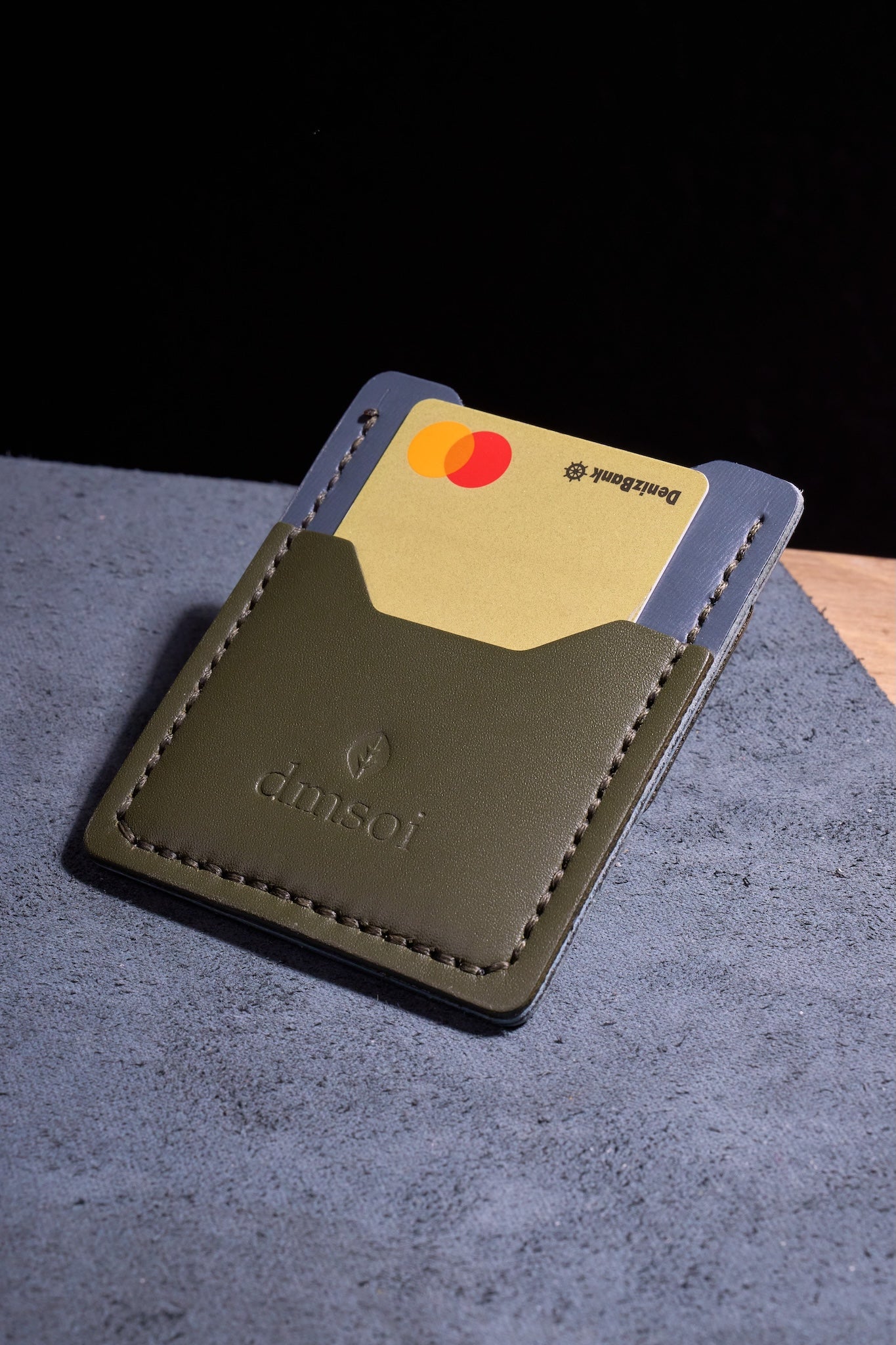 %100 El Yapımı Gri Haki Deri Kartlık – İnce Ön Cep Tasarımı, Erkekler ve Kadınlar İçin Minimalist Günlük Kullanım veya Hediyelik